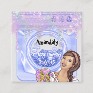 Wäscheservice Reinigungsservice QR Code Blau grau Quadratische Visitenkarte