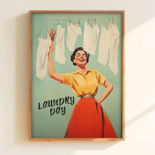 Wäschetag Druck Retro-Hausfrau Waschraum Kunst Ut Poster