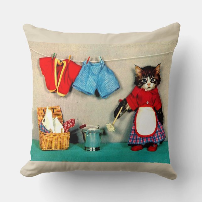 Wäschetag für Tabby Kätzchen Kissen (Vorderseite)