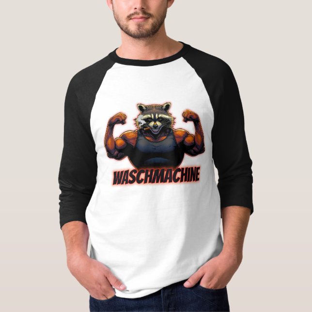 Waschmachine – Strong Raccoon Gym Design T-Shirt (Vorderseite)