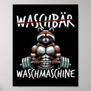 Waschmaschine Raccoon Fitness Bodybuildi Poster