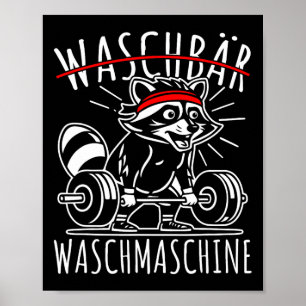 Waschmaschine Raccoon Fitness Bodybuildi Poster