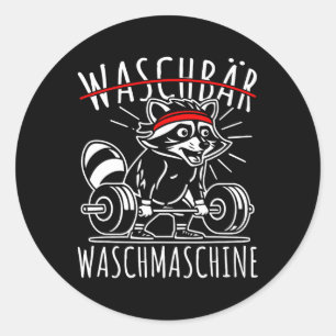 Waschmaschine Raccoon Fitness Bodybuildi Runder Aufkleber