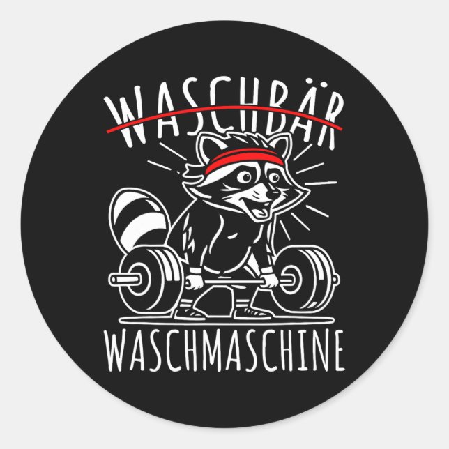 Waschmaschine Raccoon Fitness Bodybuildi Runder Aufkleber (Vorderseite)