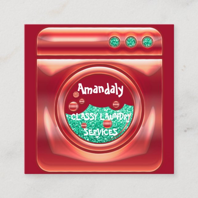 Waschmaschine Zuhause Reinigung QR-Code Rot Quadratische Visitenkarte (Vorderseite)