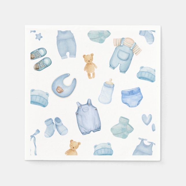 Waschsalon Blue Greenery Baby Dusche Serviette (Vorderseite)