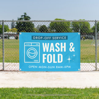 Wash and Fold Service Laundry Dry Cleaners Blue Banner