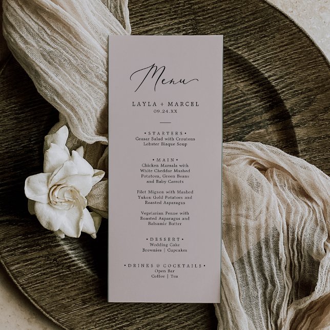 Wash Coordinated Blush Pink Elegant Wedding Menü Menükarte (Wash Coordinate Blush Pink Elegant Wedding Menu)