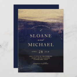 Wash of Navy and Gold Watercolor Moderne Hochzeit Einladung