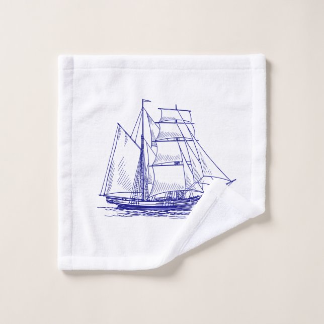 Wash Tuch chic nautical blue Segelschiff (Waschlappen)