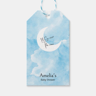 Wash Watercolor über dem Mond Baby Shower-Tag Geschenkanhänger