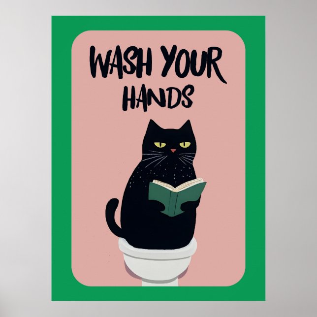 Wash your hands | Cat | Funny & decorative Poster (Vorne)