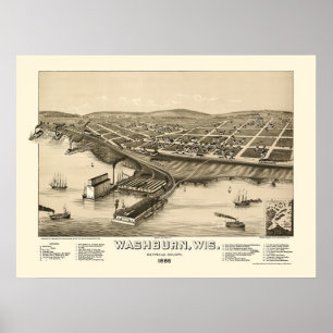 Washburn, WI Panorama Karte - 1886 Poster