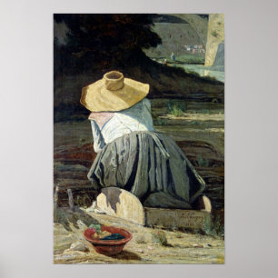 Washerwoman am Fluss, 1860 Poster
