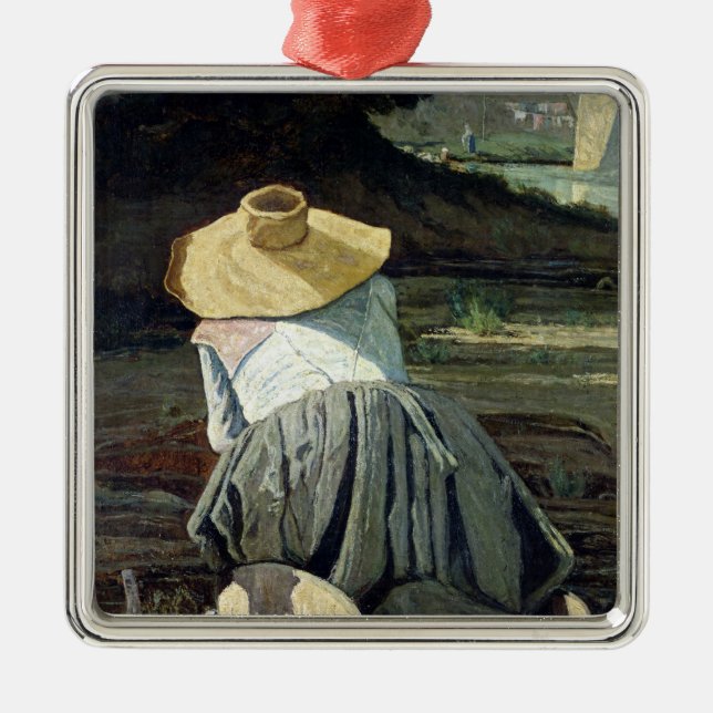 Washerwoman durch den Fluss, 1860 Silbernes Ornament (Vorne)