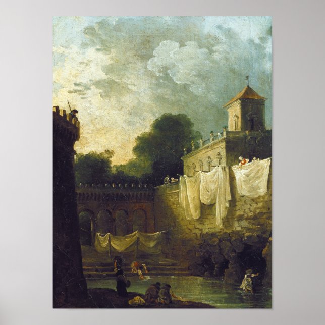 Washerwomen im Moat einer italienischen Villa Poster (Vorne)