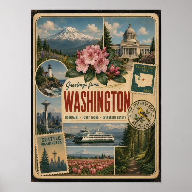 Washington Authentischer Vintage-Stil Poster (Vorne)