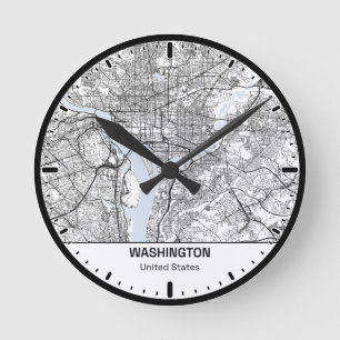 Washington Clock City Line Kunst Runde Wanduhr