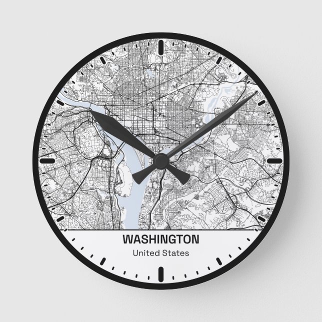 Washington Clock City Line Kunst Runde Wanduhr (Vorderseite)