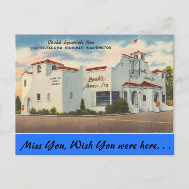 Washington, Cook's Spanish Inn, Seattle-Tacoma Postkarte (Vorderseite)