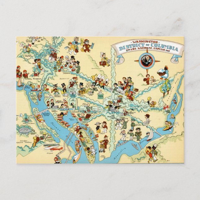 Washington, D.C.  Funny VintageMap Postkarte (Vorderseite)