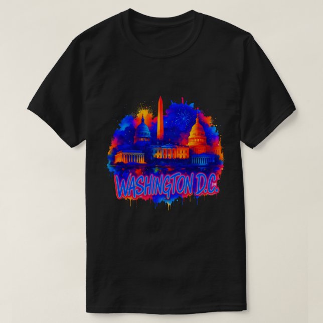 Washington D.C. Hauptstadt Skyline Souvenir Art T-Shirt (Design vorne)