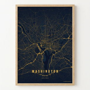 Washington D.C. Karte Gold Druck Poster Wandkunst