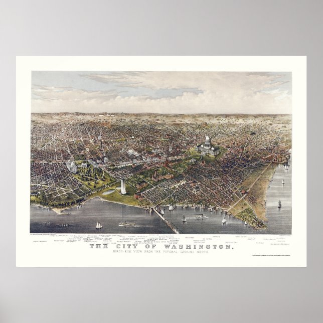 Washington, D.C. Panorama Karte - 1880 Poster (Vorne)