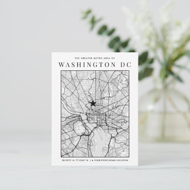 Washington, D.C. Stadtplan + Ortskennzeichen Postkarte (Stehend Vorderseite)