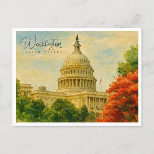 Washington D.C. USA Retro Watercolor Travel Feiertagspostkarte