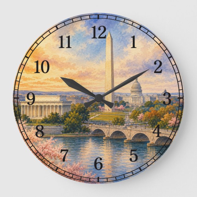 Washington D.C. Wall Clock — Landmark Design Große Wanduhr (Vorderseite)