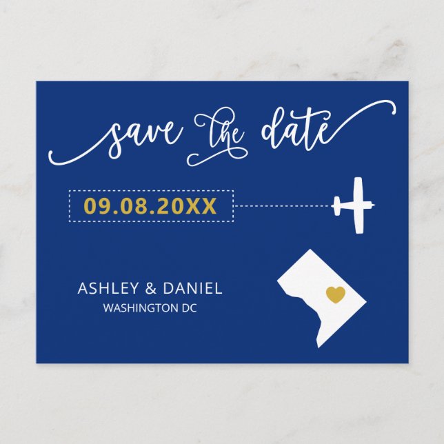 Washington D.C. Wedding Save the Date Map Postcard Postkarte (Vorderseite)