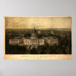 Washington DC 1857 Antike Panoramakarte Poster