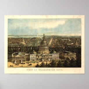 Washington DC 1871 Antike Panoramakarte Poster