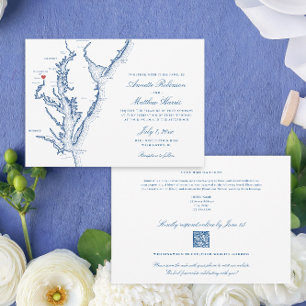Washington DC All-in-One QR Code UAWG Blue Wedding Einladung