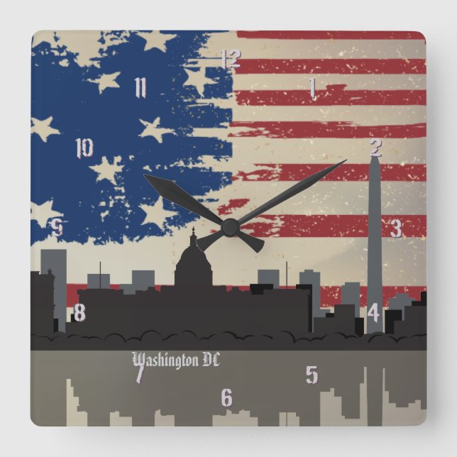 Washington DC American Cities CityScape Wall Clock Quadratische Wanduhr (Vorderseite)