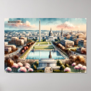 Washington DC Famous Travel Places Aquarell Poster