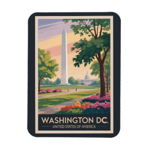 Washington DC Illustration Travel Art Vintag Magnet