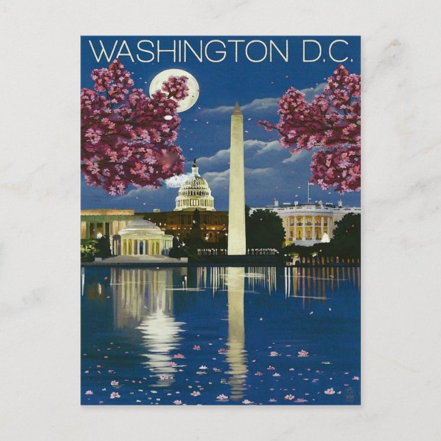 Washington DC in der Nacht, weißes Haus, Frühling Postkarte (Vorderseite)