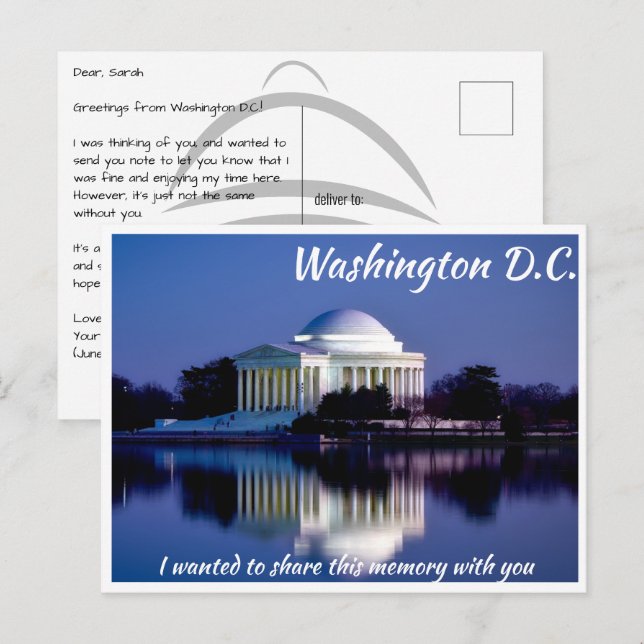 Washington DC Jefferson Memorial in der Dusk Postc Postkarte (Vorne/Hinten)