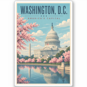 Washington DC Kirschblüten Illustration Reise Aufkleber