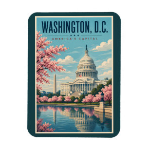 Washington DC Kirschblüten Illustration Reise Magnet