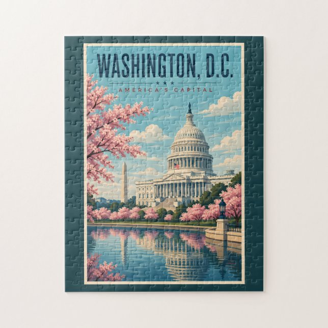 Washington DC Kirschblüten Illustration Reise Puzzle (Vertikal)