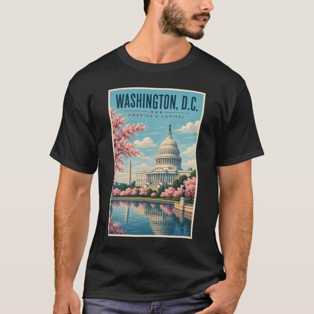 Washington DC Kirschblüten Illustration Reise T-Shirt (Vorderseite)
