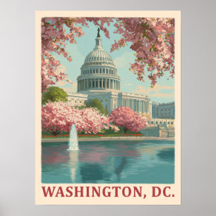 Washington DC - Kirschblüten und Hauptstadt Gebäud Poster