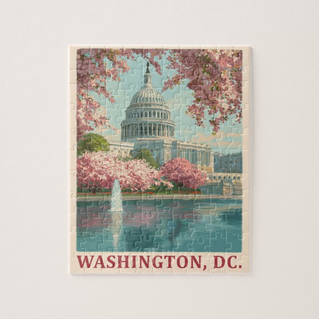Washington DC - Kirschblüten und Hauptstadt Gebäud Puzzle (Vertikal)