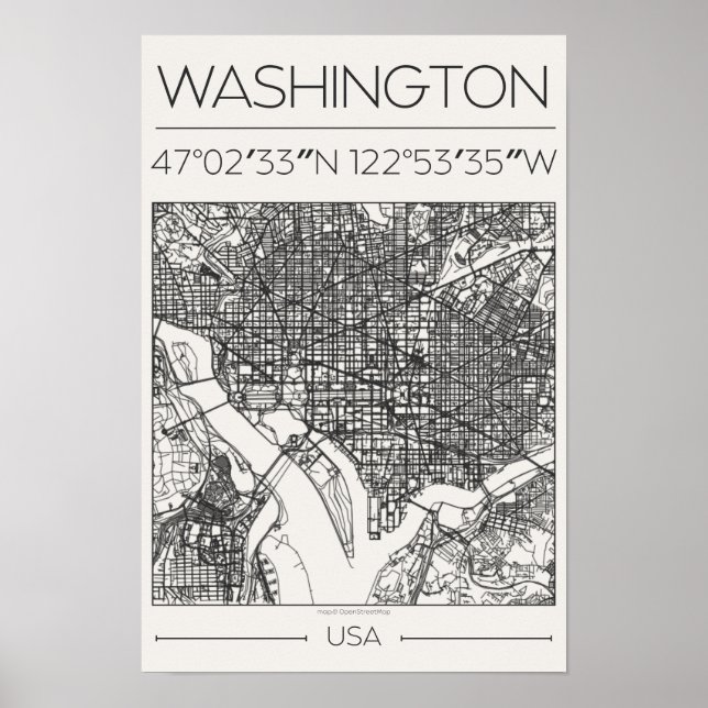 Washington DC Kohle Stadtkarte Poster ModernUrban (Vorne)