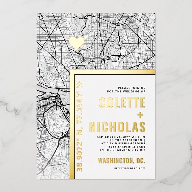 Washington, DC Liebe Locator | Städtische Hochzeit Folieneinladung (Vorderseite)