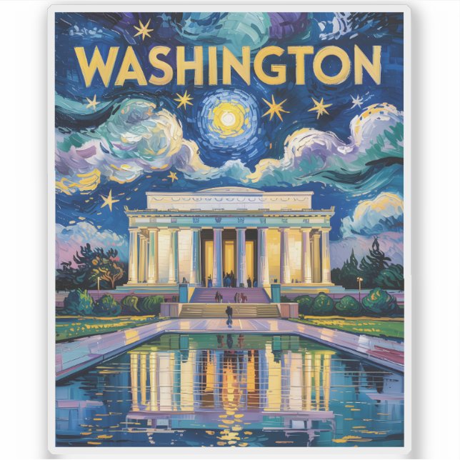 Washington DC Lincoln Memorial Vibrant Van Gogh Aufkleber (Vorderseite)