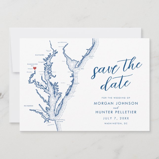 Washington DC Map Moderne Hochzeit Save The Date (Vorderseite)